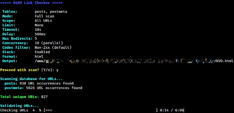Scan in progress showing configuration summary and validation progress